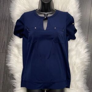 Anne Klein Petite Small Short Sleeve Keyhole Top